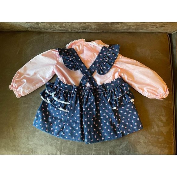 12M NWT Vintage Tiny Tots Original Denim Rose Print 2-Piece Dress & Long Sleeved - Picture 2 of 7